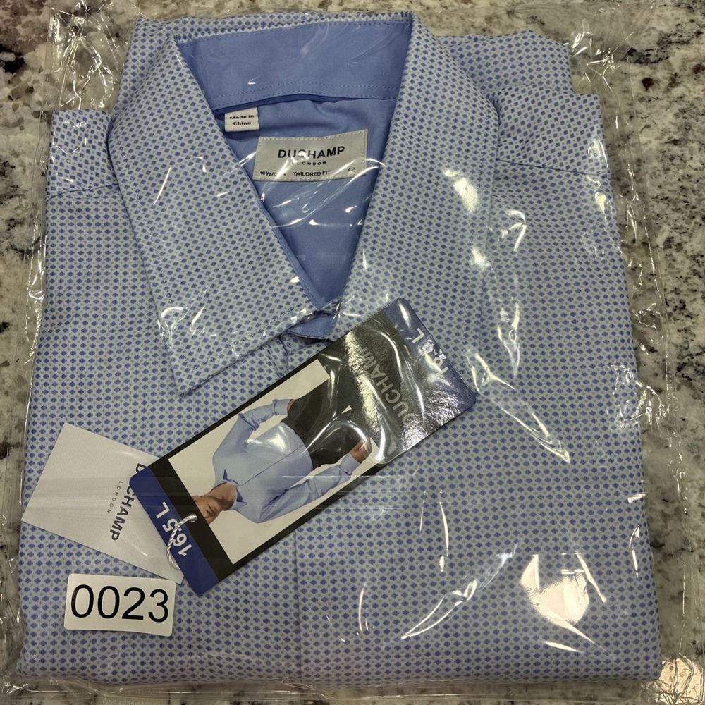 DUCHAMP LONDON Men's Blue Tiny Diamond Pattern Button Down Shirt 16.5/L 42 NWT - Picture 14 of 14